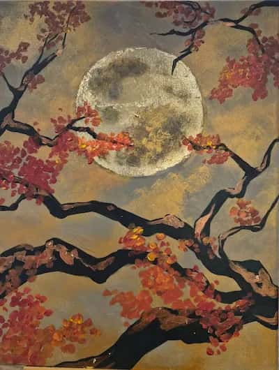 Autumn Moon with Momiji