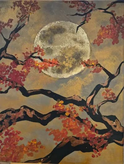 紅葉と秋の月