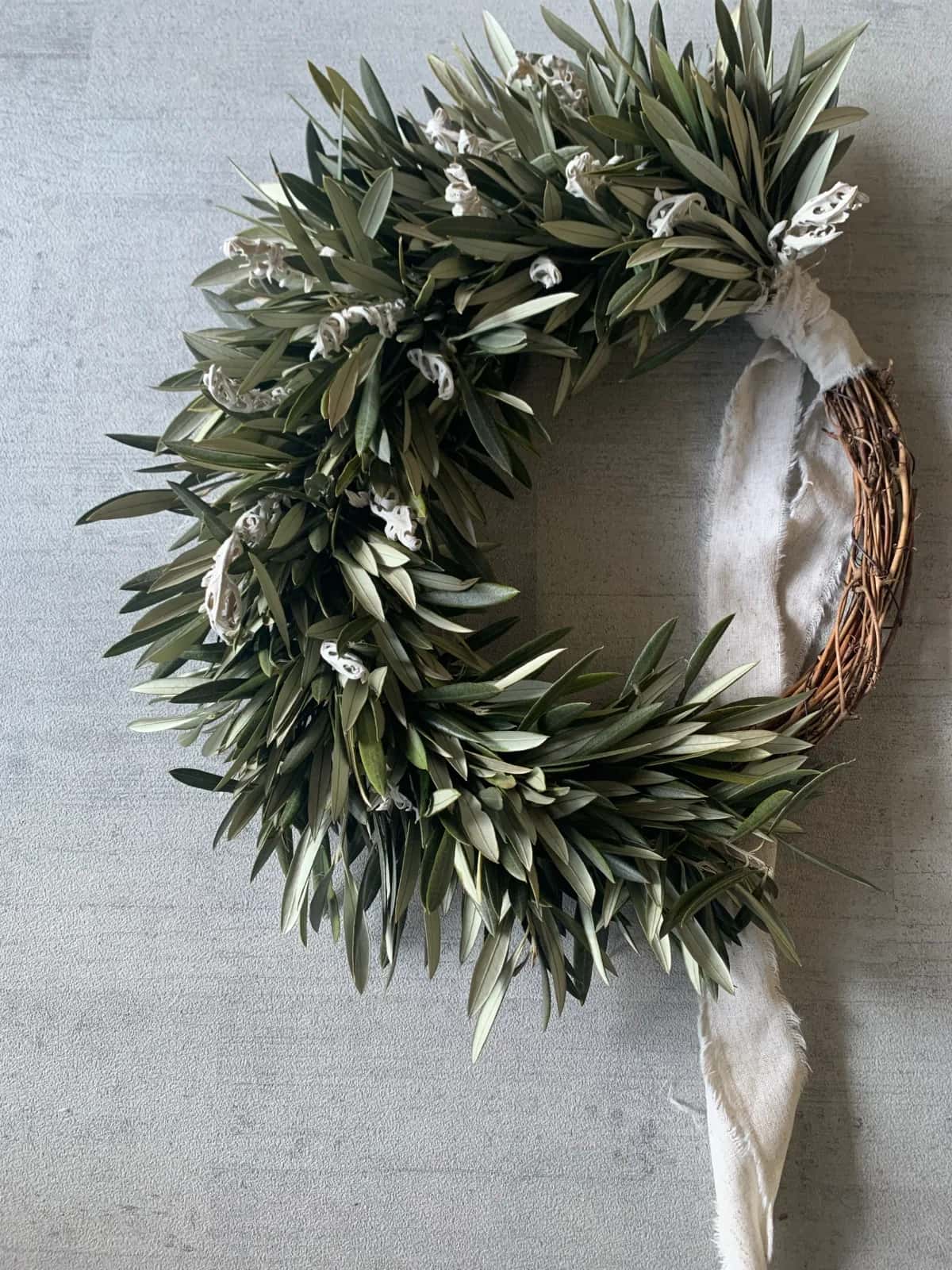 Flower Arrangement- Olive and Eucalyptus Half Wreath