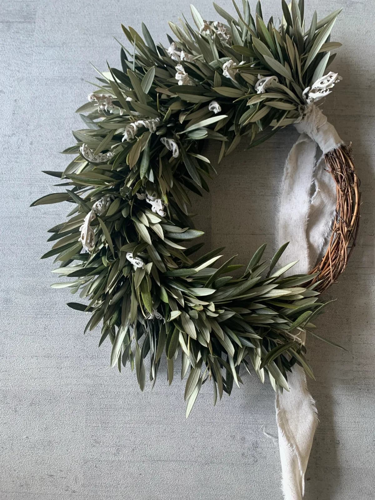 Flower Arrangement- Olive and Eucalyptus Half Wreath