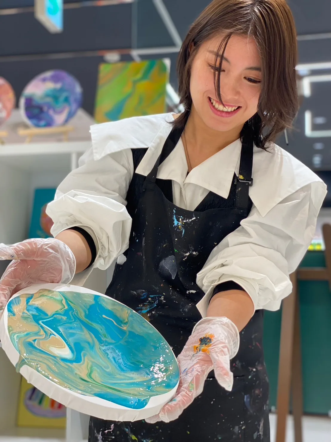 S Round Paint Pouring Fluid Art 3